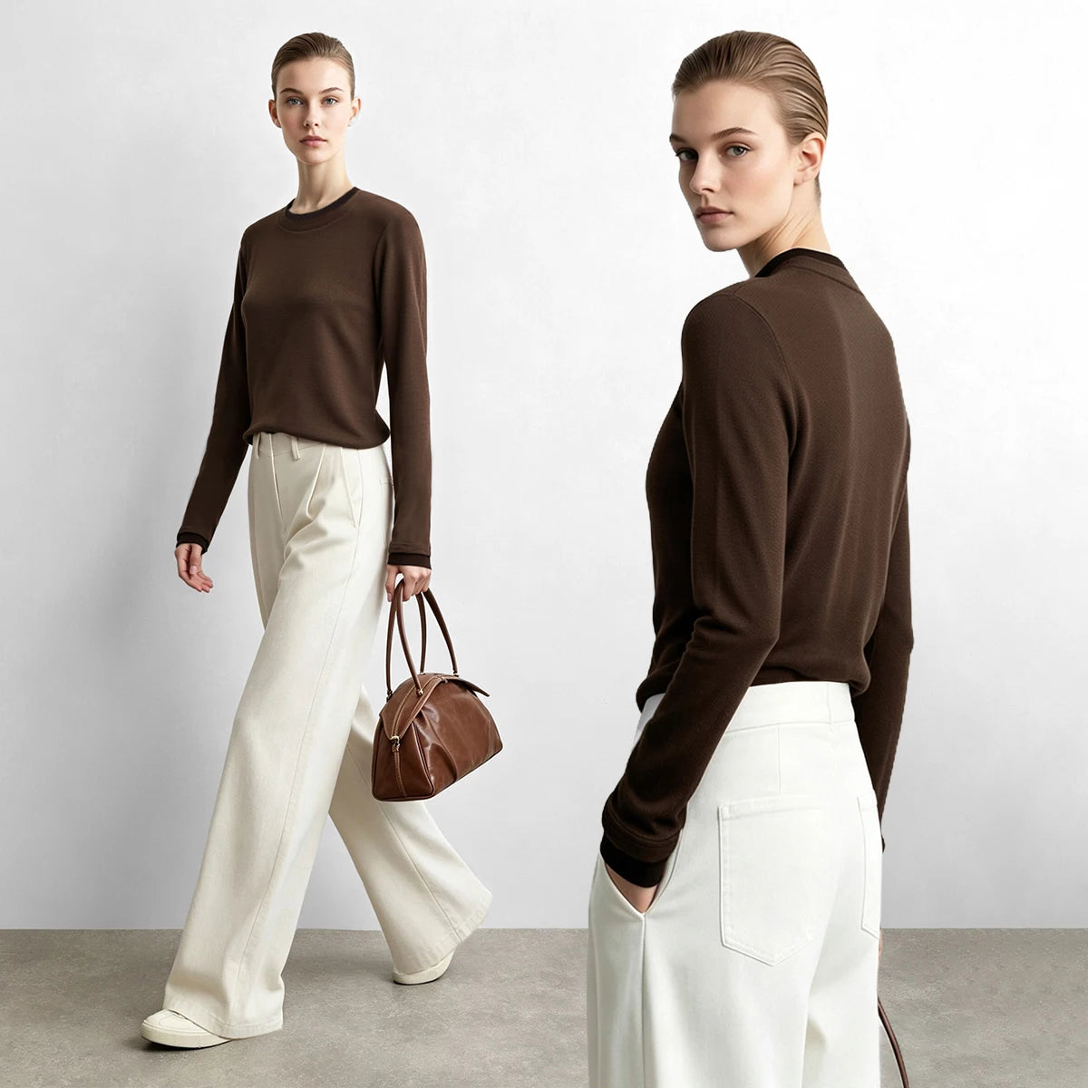 Mesh Patchwork Long Sleeve T-Shirt - Slim Fit Minimalist Pullover