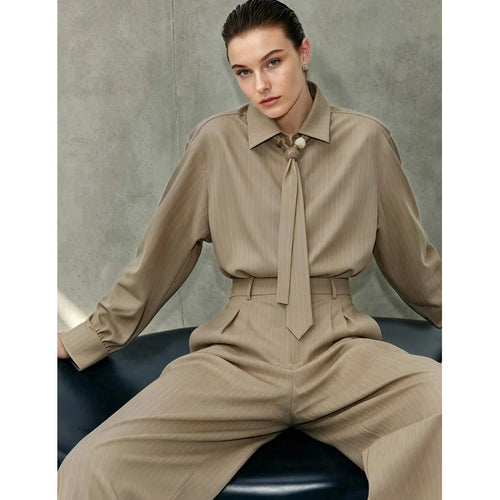 Minimalist Striped Shirt & Wide Leg Pants - Autumn Casual Separates