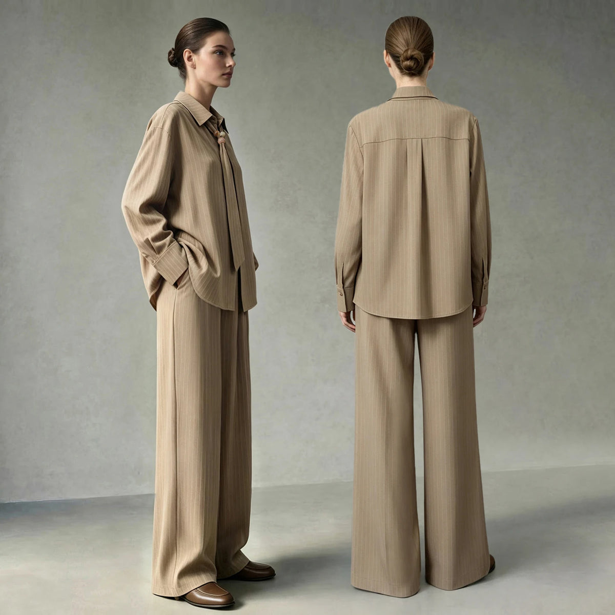Minimalist Striped Shirt & Wide Leg Pants - Autumn Casual Separates