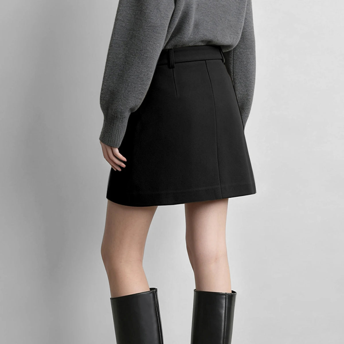 High Waist A-Line Skirt - Elegant Minimalist Commuter Wear