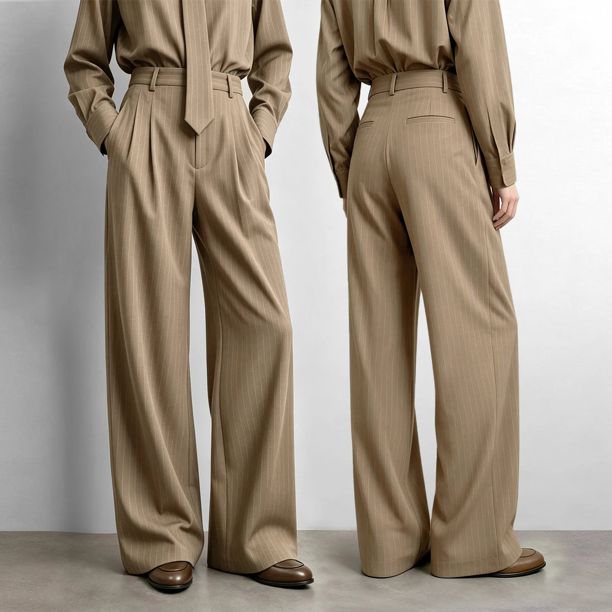 Minimalist Striped Shirt & Wide Leg Pants - Autumn Casual Separates